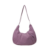 Japanese-Style Large Capacity Nylon Shoulder Bag for Women Pleated Crossbody Design Zipper Solid Color for Commuting Students