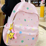 Preppy Style Oxford Backpack Unisex Middle School Ins Style Girly Heart Star Design Large Capacity Simple Versatile Students Bag