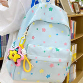 Preppy Style Oxford Backpack Unisex Middle School Ins Style Girly Heart Star Design Large Capacity Simple Versatile Students Bag