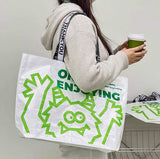 PP Woven Bag Trendy Large Capacity Reusable Ribbon Handheld Bag with Logo Print for Clothing Store Opening