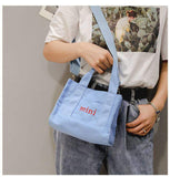 New Design Quality Single Slung over Shoulder Canvas Cotton Fashion Tote Bag Small Square with Long Handle