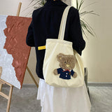 Large Capacity Polyester Tote Shoulder Bag for Women Cute Embroidered Versatile Artistic Design Lazy Medium Fashionable Letter