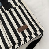 Women's Large-Capacity Handheld Tote Bag Striped Canvas Crossbody Popular for Commuting and Shopping
