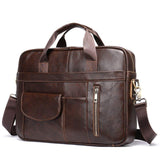 Briefcase 14-inch Genuine Leather Men's Business Portable Official Shoulder Bag with Cross-Border Design