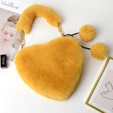 New Fashion Lovely Plush Heart-shaped Bag Female Plush Love Portable Chain Peach Heart Bag Tote Bag for Women