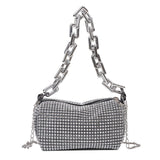 2026 New Arrival Women's Sparkly Rhinestone Cylinder Crossbody Bag with Oversized Thick Chain Handle & Detachable Strap