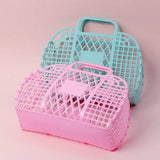 Summer Retro Jelly Beach Basket Bag Unisex Portable PVC Plastic for Kids Women Open Easter Vacation Beach Bag