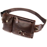 Waist Bag Men's Fashionable Top Layer Cowhide Genuine Leather Single Shoulder Crossbody Zipper Portable Water-Proof Phone Chest