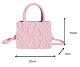 2026 New Women's Frayed Geometric Pattern Mini Tote Bag with Top Handle & Detachable Crossbody Strap for Casual Daily Wear