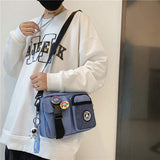 Casual Crossbody Bag Women's Sports Medium Harajuku Style Single-Shoulder Student Mobile Phone Canvas Zipper Closure Chest Bag