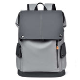 Men's Business Backpack Large Capacity Travel Computer Bag Waterproof Polyester Lining Air Cushion Straps Trendy PU Leather