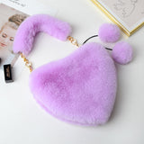 New Fashion Lovely Plush Heart-shaped Bag Female Plush Love Portable Chain Peach Heart Bag Tote Bag for Women