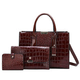 Women's Fashion Crocodile Pattern Mother Bag Three-Piece Shoulder Bag Messenger HandBags