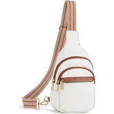 Women's Fashion Summer Outdoor Chest Bags with Vegan Guitar Strap PU Leather Waterproof Crossbody Sling Messenger Bags