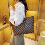 New Women's High-end City Dweller Tote Bag Student Large Capacity Zipper Shoulder Bag PU Polyester Lining Checkerboard Handbag