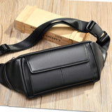 Men's Genuine Leather Zipper Closure Box Shape Crossbody Waist Chest Bag Hip Hop Style Durable Multifunctional Mobile Phone Bag
