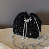 Women's Fashion Rhinestone Bucket Bag Handheld Chain Messenger Portable with Zipper Closure Personalized Design for Girls