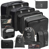 11PCS Unisex Digital Travel Storage Bag Set Nylon Letter Pattern Zipper Closure Dust Proof for Cosmetics Clothes Shoes Luggage