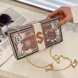 New Dinner Party Fashion Bags Dollar Money Shoulder Bag for Women Luxury Mini Box Purses Handbags Rhinestone Evening Clutches
