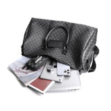 PU Travel Bag Men Trendy Short Trip Business Travel Korean Style Geometric Handbag Shoulder Bag with Tag Tote Weekender Bag
