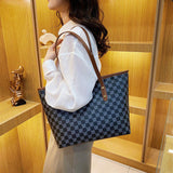 New Women's High-end City Dweller Tote Bag Student Large Capacity Zipper Shoulder Bag PU Polyester Lining Checkerboard Handbag