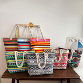 Women's New Ethnic Style Large Canvas Bag Casual Simple Hemp Rope Tote for Students Tutoring Fashionable Handbag Shoulder Bag