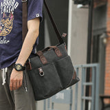 Business Canvas Tote Crossbody Shoulder Bag with String Closure Student Casual Backpack Trendy Laptop Outdoor Travel Bag