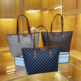 New Women's High-end City Dweller Tote Bag Student Large Capacity Zipper Shoulder Bag PU Polyester Lining Checkerboard Handbag