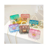 Mini Small Kid Jelly Bag Purse and Handbag for Kids Clear Jelly Handbag Rainbow with Pearl Candy PVC Women Cover Fashion