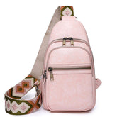 New Boho Statement Multicolor Chevron Embroidered Strap 3 Zippers Vintage Vegan Leather Sling Bag