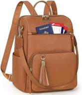 Women's Genuine Leather Anti-theft Travel Backpack Purse with Tassel Casual Shoulder Handbag
