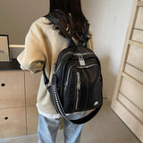 Women's New Soft PU Large Capacity Waterproof Backpack Zipper High Appearance Travel Commuting Korean School Bag