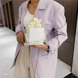Small Leather Lined Messenger Shoulder Handbag Mini Bolsas Girl Purse Bag 2025 Fashion Women's Pearl Square Bag