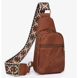 Women's Trendy Leather Fanny Packs Small Sling Bag with Guitar Strap Water-Proof Crossbody Purse Zipper Closure