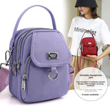 Shoulder Bag Women's Casual Multi-Layer Zip Closure Portable Nylon Cloth Polyester Lining Small Mobile Phone Bag Fashionable PU