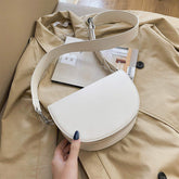 New Quality PU Leather Polyester Women's Designer Handbag Wide Strap Shoulder Messenger Bag Vintage Solid Color Saddle Bag