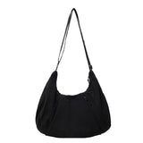 Japanese-Style Large Capacity Nylon Shoulder Bag for Women Pleated Crossbody Design Zipper Solid Color for Commuting Students