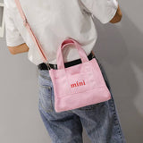 New Design Quality Single Slung over Shoulder Canvas Cotton Fashion Tote Bag Small Square with Long Handle