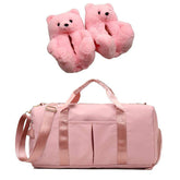 Bedroom Women Plush Bear Slippers Spend the Night Weekender Gym Overnight Duffle Travel Sport Bag Set