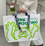 PP Woven Bag Trendy Large Capacity Reusable Ribbon Handheld Bag with Logo Print for Clothing Store Opening