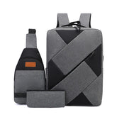 Cross-Border New Large Capacity Three-Piece Backpack Set Waterproof Oxford Business USB Charging Zipper Computer Travel Bag