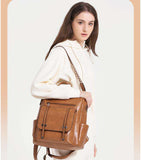 New High Quality PU Soft Leather Shoulder Bag Retro Women's Backpack Large Capacity Commuting Backpack