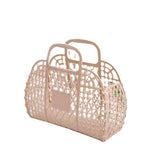 Summer Retro Jelly Beach Basket Bag Unisex Portable PVC Plastic for Kids Women Open Easter Vacation Beach Bag
