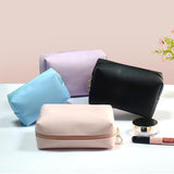 Makeup Bag Zipper Closure Large Capacity Portable PU Waterproof Travel for Toiletry Storage Soft Case Solid Color Fashion