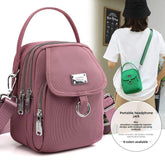 Shoulder Bag Women's Casual Multi-Layer Zip Closure Portable Nylon Cloth Polyester Lining Small Mobile Phone Bag Fashionable PU