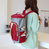 Fashion Color Block Buckle Big Capacity Waterproof Removable Strap Cylindrical Travel Backpack Travelling with Shoe Compartment