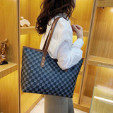 New Women's High-end City Dweller Tote Bag Student Large Capacity Zipper Shoulder Bag PU Polyester Lining Checkerboard Handbag