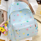 Preppy Style Oxford Backpack Unisex Middle School Ins Style Girly Heart Star Design Large Capacity Simple Versatile Students Bag