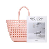 Beach Handbag Women's Waterproof Colorful Hollow for Jelly Woven Basket Easy-to-Wash Crochet Bag Durable Rattan