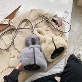 Ins Leisure Crossbody Mujer Bolsa Women Soft Faux Fur Mini Bucket Bag Drawstring Fall Winter Handbag Fluffy Plush Shoulder Purse